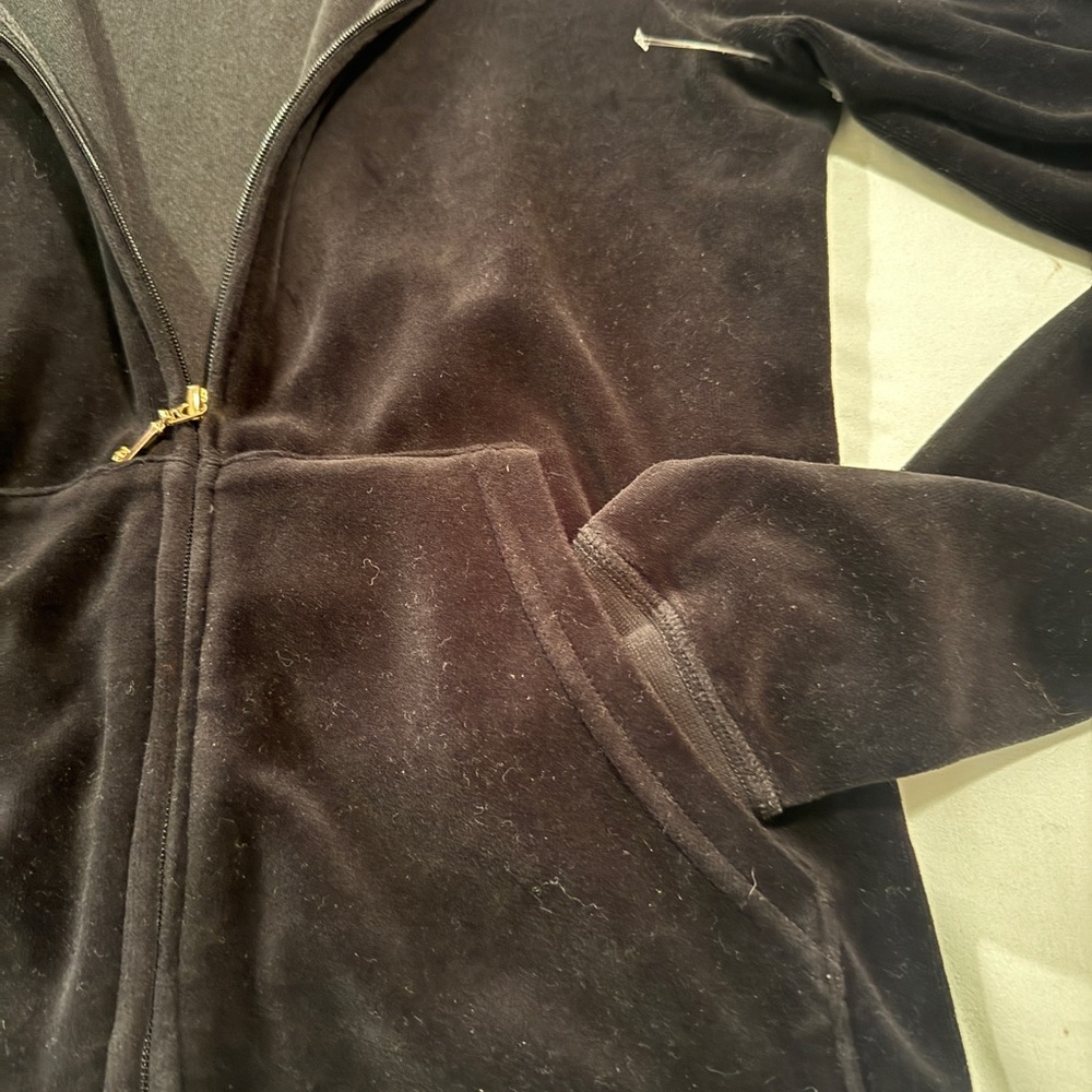 Juicy Couture Jacket Women Medium Velour Zip Y2K Track Black Hood NWOT - Picture 4 of 6